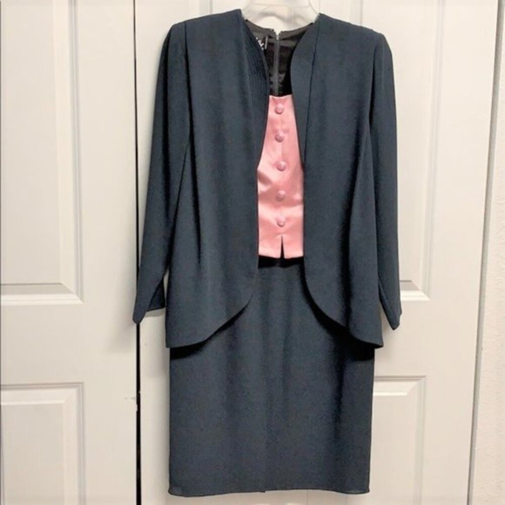 Ursula Gray Pink Satin Jacket Skirt Shirt Layered Look Dress Size 8 NWOT